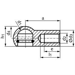 Kugelpfannen DIN 71805 mit Sprengring, Stahl verzinkt, Technische Zeichnung
