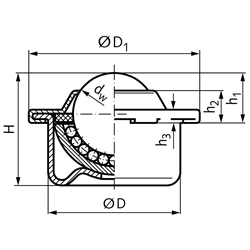 Kugelrolle 330 mit Stahlblechgehäuse Kugeldurchmesser 15mm , Technische Zeichnung