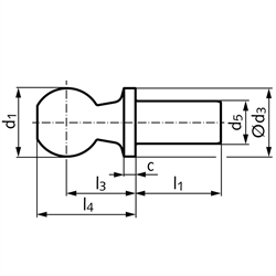 Kugelzapfen DIN 71803 mit Nietzapfen, Stahl verzinkt, Technische Zeichnung