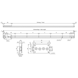 Linearführung LA1815 Schienenlänge 202mm Aluminium, Technische Zeichnung