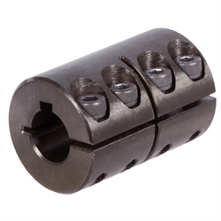 Geschlitzte Schalenkupplung MAS beidseitig Bohrung 16mm mit Nut Stahl C45 brüniert mit Schrauben DIN 912-12.9 , Produktphoto