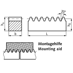 Zahnstangen Stahl mit metrischer Teilung 5mm und 10mm, Technische Zeichnung