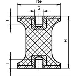 Metall-Gummipuffer CT, Stahl verzinkt, Technische Zeichnung