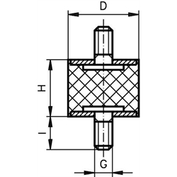 Metall-Gummipuffer MGP mit Gewindestücken, Stahl verzinkt, Technische Zeichnung