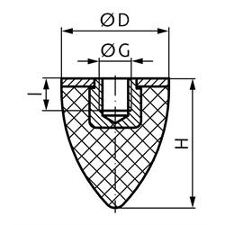 Gummi-Metallpuffer KP Durchmesser 75mm Höhe 89mm Innengewinde M12, Technische Zeichnung