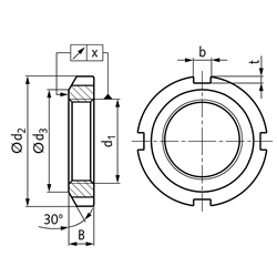 Nutmutter DIN 981 KM2 M15x1 verzinkt, Technische Zeichnung