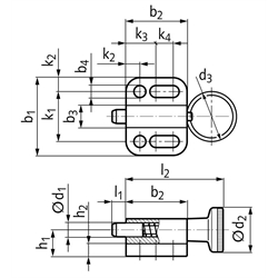 Rastbolzen 417 Form B ohne Rastsperre mit Knopf Bolzendurchmesser 4mm , Technische Zeichnung