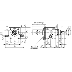 Spindelhubgetriebe NPK, mit Kugelgewinde, Ausführung B mit Verdrehsicherung, Technische Zeichnung