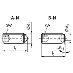 Kugeldruckschraube Edelstahl Form B-N M5 x 8mm , Technische Zeichnung