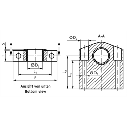 Schwenkfüße-Satz inklusiv Schrauben für Spindelhubgetriebe NPT Baugröße 0 Lagerinnen-Ø 10mm, Technische Zeichnung