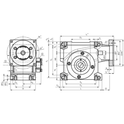Servo-Schneckengetriebe ZM/S Größe 50 i=6,4:1 Abtriebswelle mit Schrumpfscheibe an Seite 6, Technische Zeichnung
