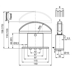 Kettenspanner SPANN-BOX® Größe 1 lang hohe Spannkraft 16 B-1 Edelstahl, Technische Zeichnung