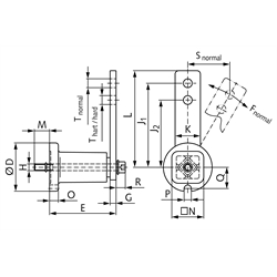 Spannelement mit Frontbefestigung Größe 1 Spannkraft normal 135 N hart 170 N, Technische Zeichnung