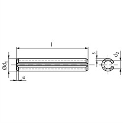 Spannstift (-hülse) geschlitzt schwer ISO 8752 (ex DIN 1481) Edelstahl A2 1,5 x 18mm, Technische Zeichnung