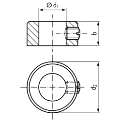 Stellring DIN 705 A Bohrung 15mm brüniert Gewindestift mit Schlitz nach DIN EN 27434 (alte DIN 553), Technische Zeichnung