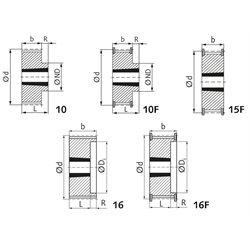 Zahnriemenräder AT5-Taper für Riemenbreite 25 mm, Technische Zeichnung