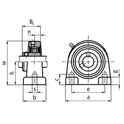 Kugelstehlager UCPA 209 Bohrung 45mm Gehäuse aus Grauguss, Technische Zeichnung