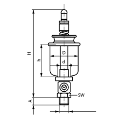 Tropföler System Unikum mit Regulierung von oben Inhalt 20 ml Gewinde G 1/8" , Technische Zeichnung
