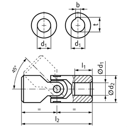 Präzisions-Wellengelenk WE DIN808 einfach Bohrung 10H7 Material Stahl , Technische Zeichnung