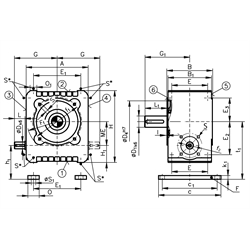 Schneckengetriebe ZM/I Ausführung A Größe 63 i=25,5:1 Abtriebswelle Seite 6 (Betriebsanleitung im Internet unter www.maedler.de im Bereich Downloads), Technische Zeichnung