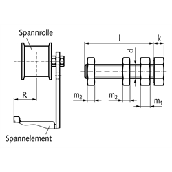 Schraubensatz für Spannrollen/Umlenkrollen TS M5x35 Stahl verzinkt, Technische Zeichnung
