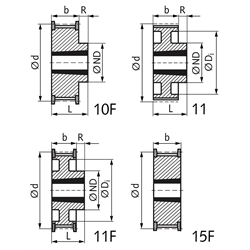 Zahnriemenräder T10-Taper für Riemenbreite 16 mm , Technische Zeichnung