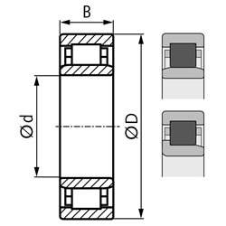 SKF Zylinderrollenlager NU 202 ECP/C3 einreihig Innen-Ø 15mm Außen-Ø 35mm Breite 11mm Lagerluft C3, Technische Zeichnung