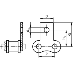 Federverschlussglieder mit Flachlaschen M1, schmale Form, einseitig, Edelstahl, Technische Zeichnung