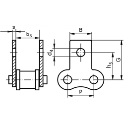 Federverschlussglieder mit Flachlaschen M1, schmale Form, zweiseitig, Edelstahl, Technische Zeichnung