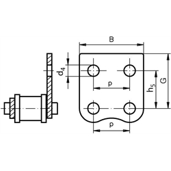 Rostfreies Federverschlussglied mit einseitiger Flachlasche 06 B-1-M2 Edelstahl 1.4301, Technische Zeichnung